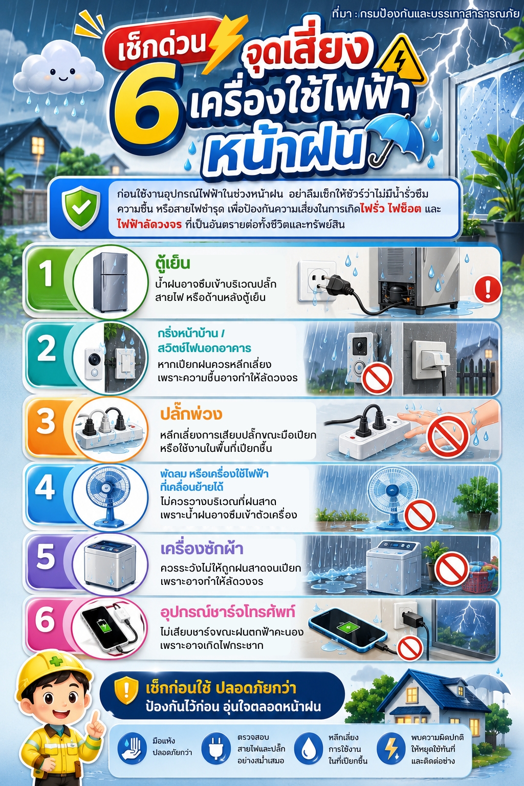 6 จุดเสี่ยง เครื่องใช้ไฟฟ้าหน้าฝน